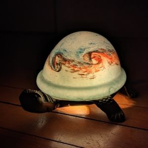 Vintage glass blue turtle lamp